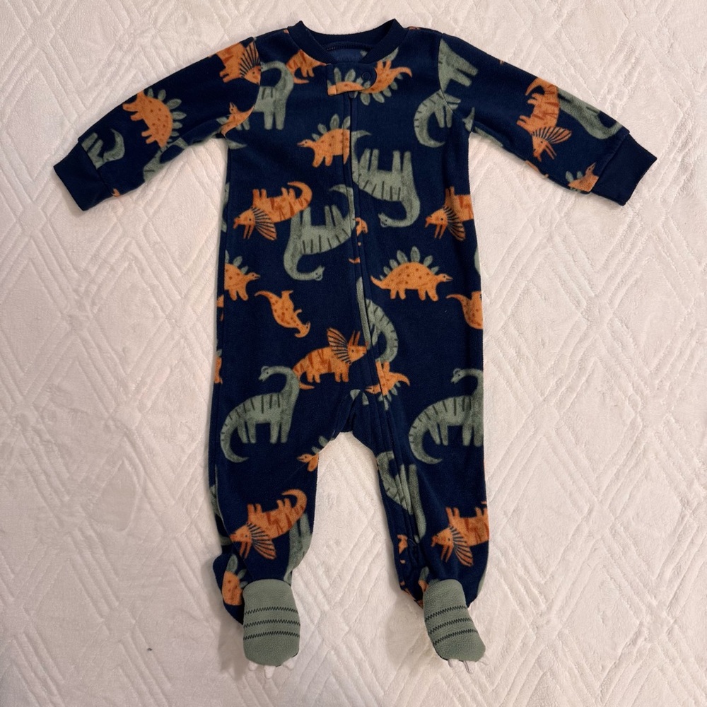 3 for $15 Carter's Navy and Orange Dinosaur Fleece Footie 6 M